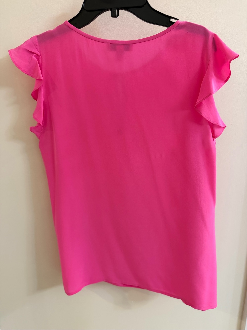 J. Crew Silk Bright Pink Ruffle Sleeve Blouse, size 8 - Picture 2 of 4